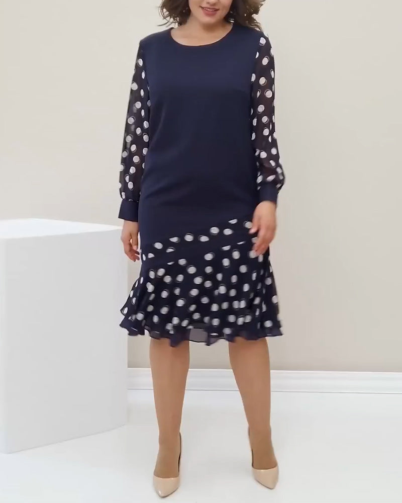 Round Neck Long Sleeve Polka Dot Dress