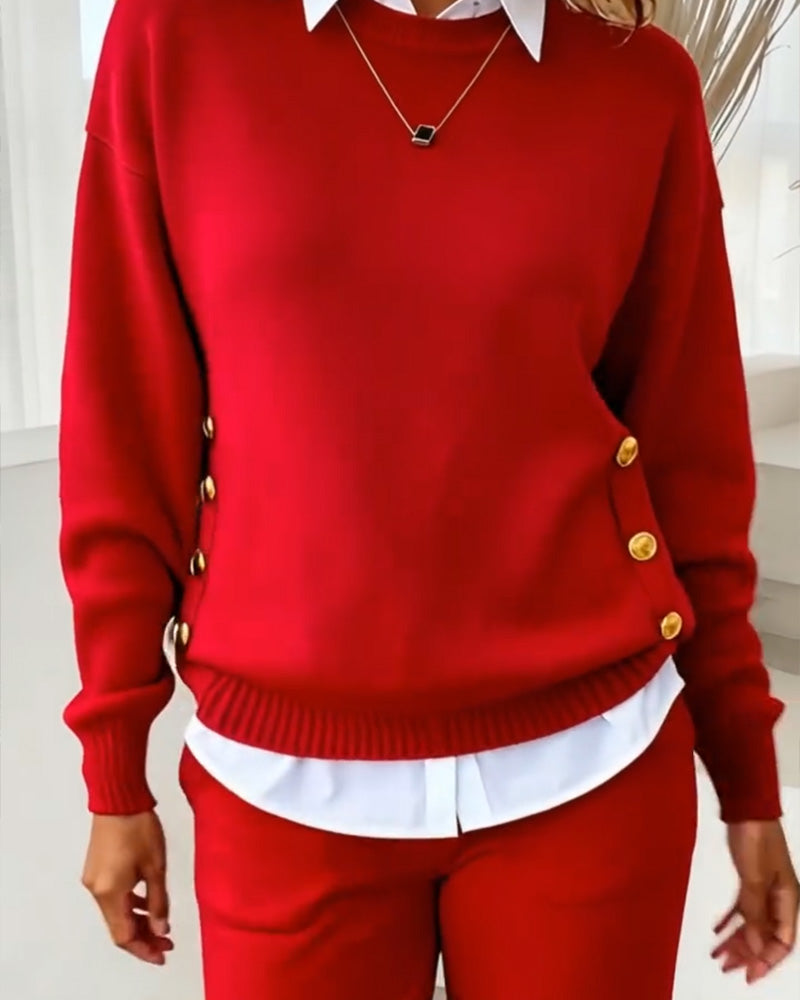 Metal Buckle Design Stylish Pullover