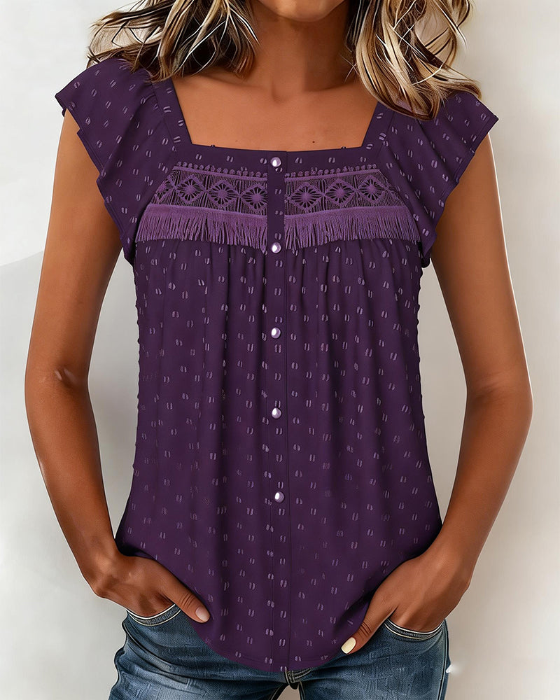 Fringed Square-Neck Blouse