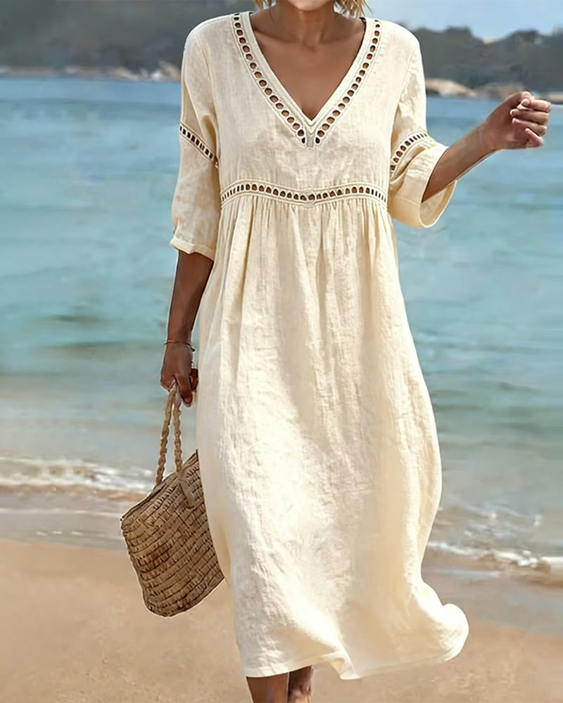 Solid Color Hollow-Out Casual Dress