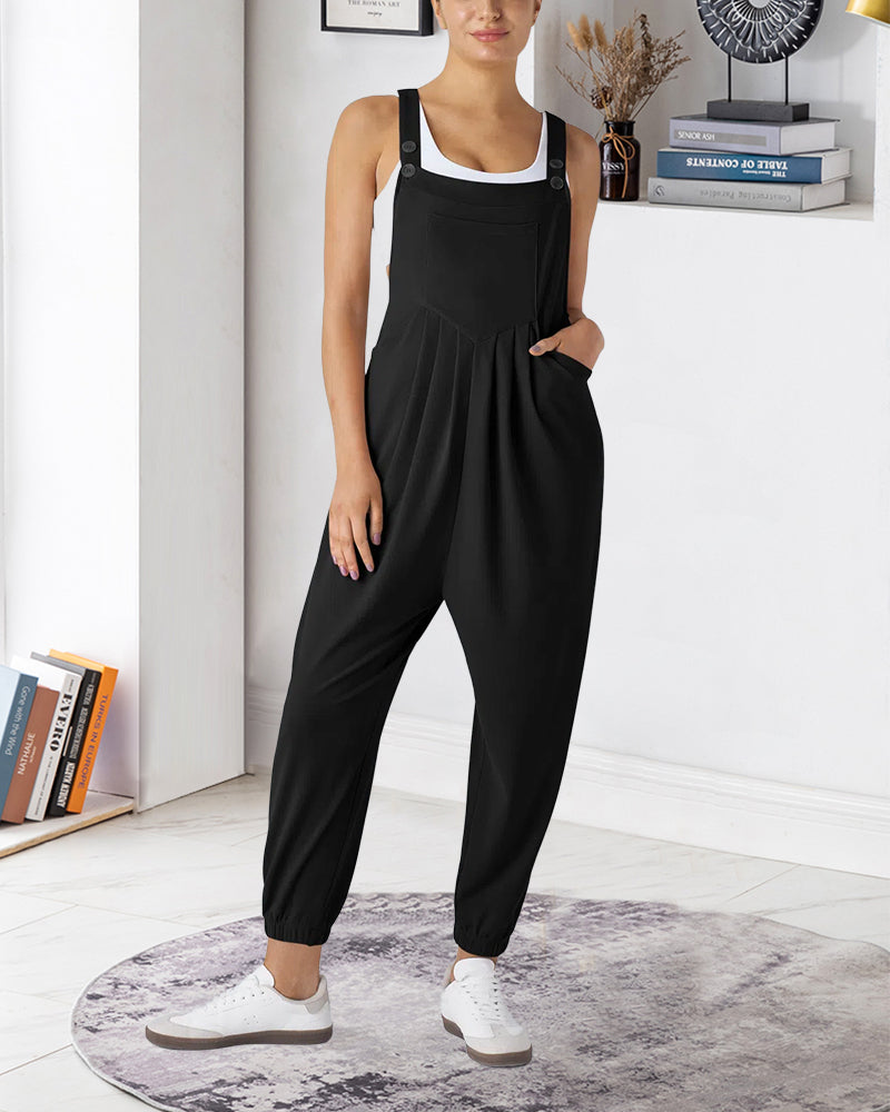 Solid Color Pleated Jumpsuit