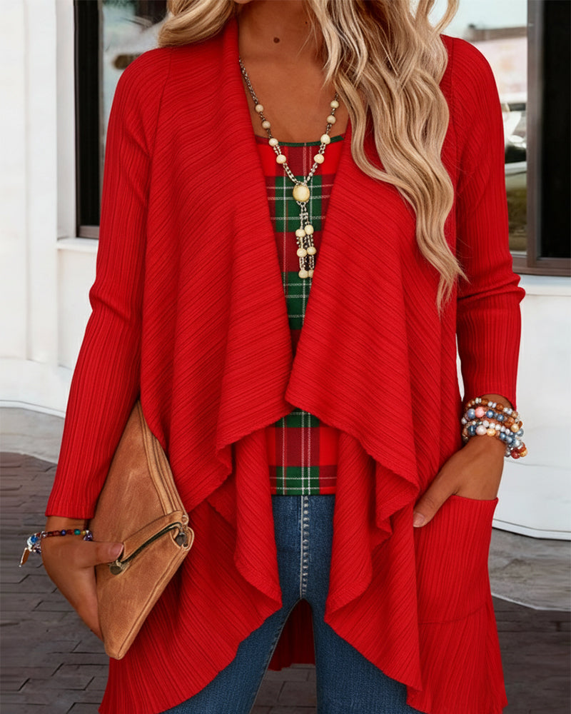 Ruffled Plaid Patchwork Faux Two-Piece Top