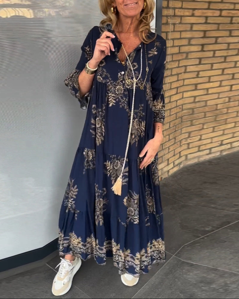 V-neck Vintage Loose Dress