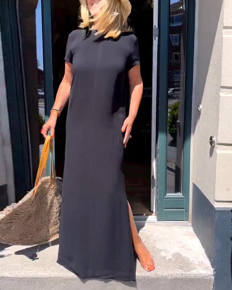 Solid color short sleeve elegant dress