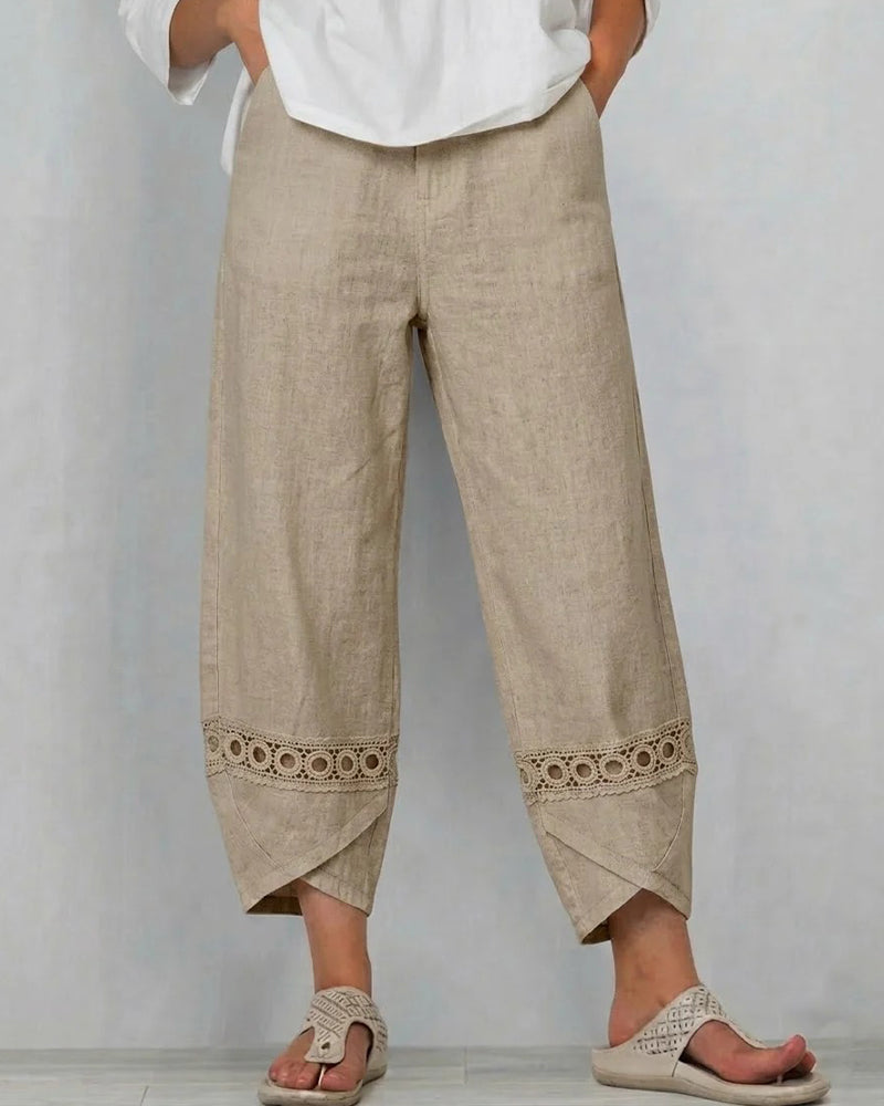 Solid Color Openwork Casual Pants