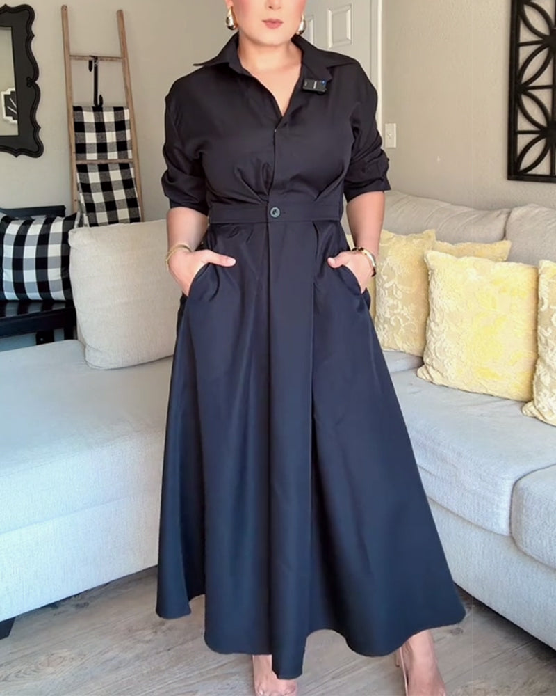Lapel Waist Shirt Dress