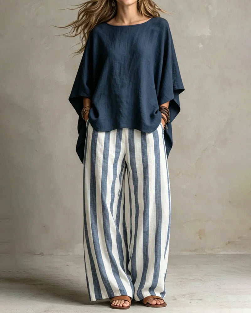 Casual Batwing Loose Stripe Sets