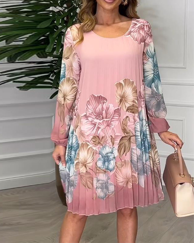 Elegant Floral Pleated Dress