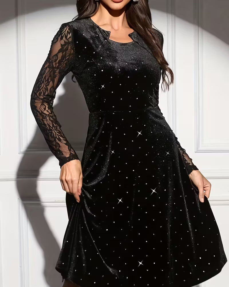 Solid Color Elegant Long-Sleeved Patchwork Dress