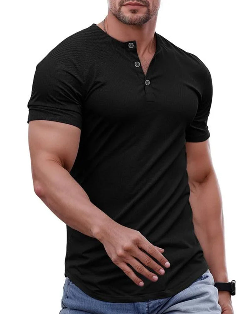 Half-Buttoned Henley Short-Sleeve T-Shirt