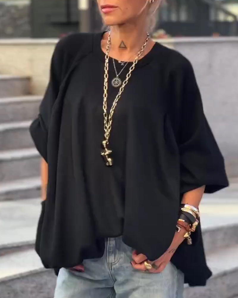 Solid Color Loose Irregular Top