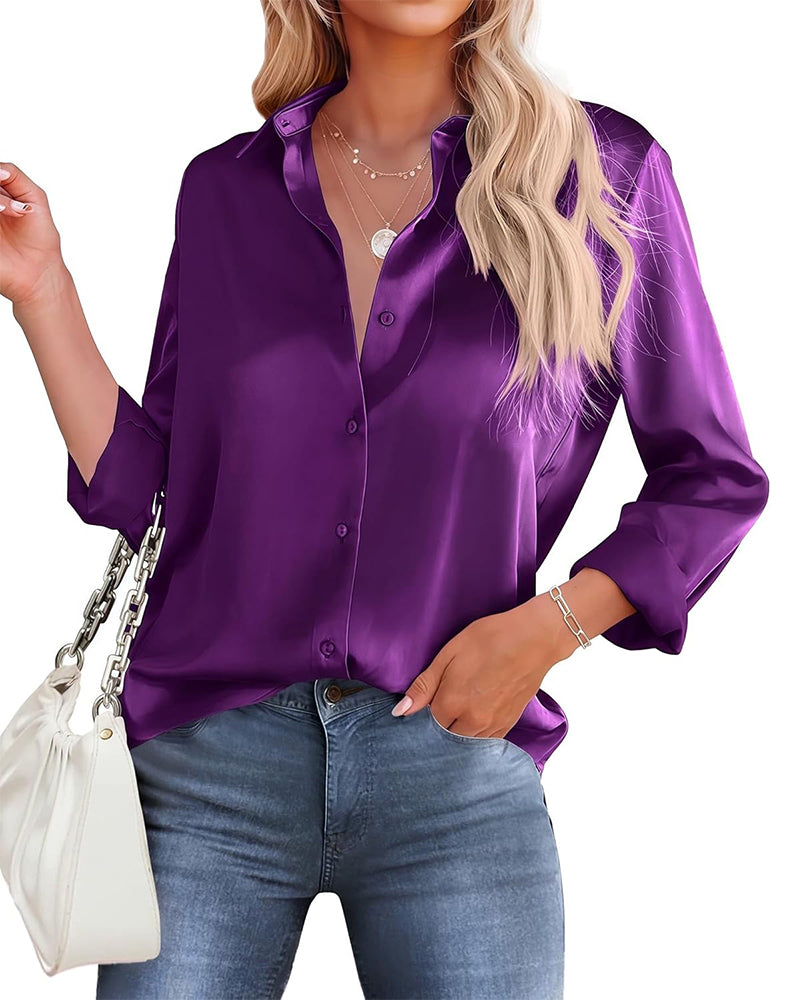 Solid Color Long-Sleeved Drape Shirt