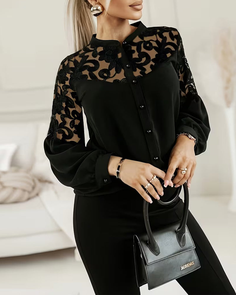 Lantern Sleeve Patchwork Shirt