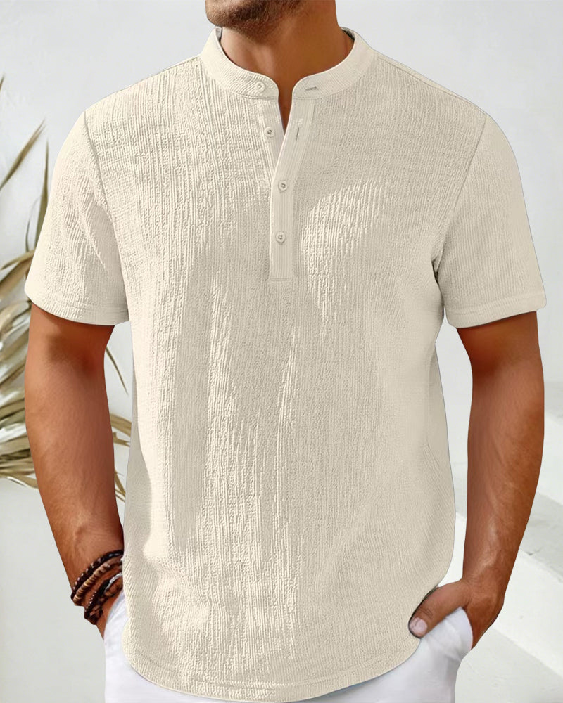 Solid Color Loose Henley Shirt