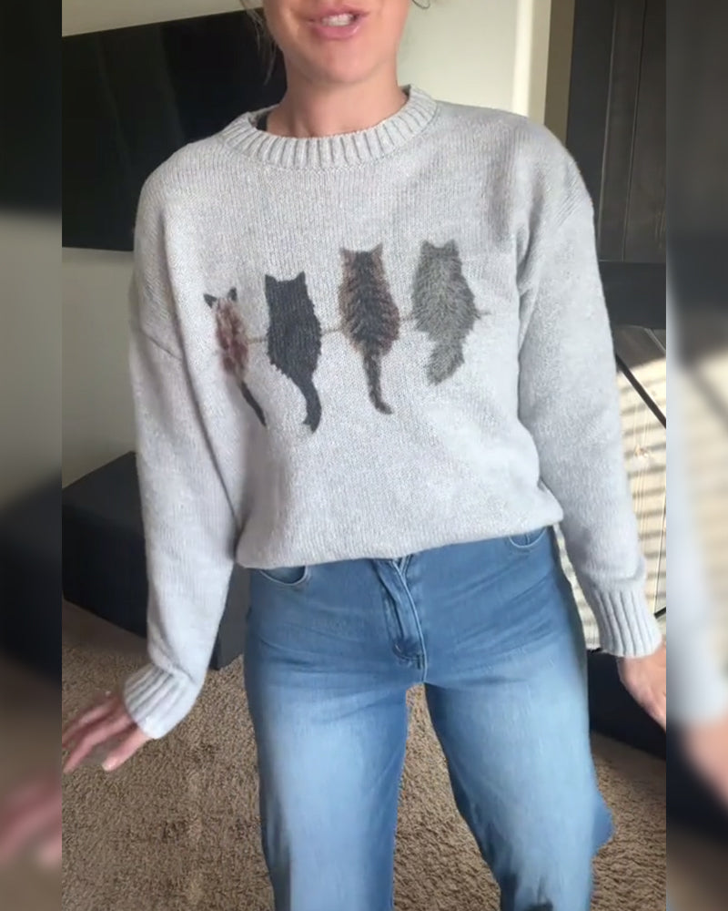 Casual Pullover Crew Neck Animal Print Sweater