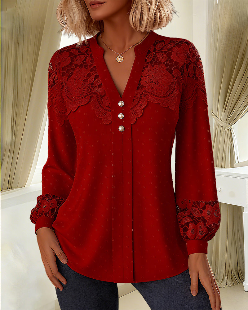 V-Neck Spliced Loose Blouse