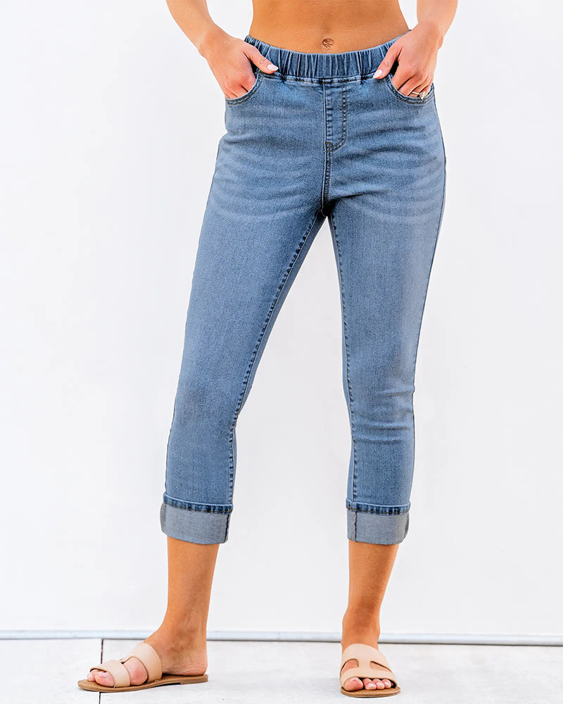 Elastic Waist Capri Jeans