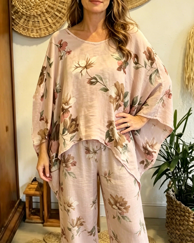 Printed Batwing Sleeve Loose Blouse