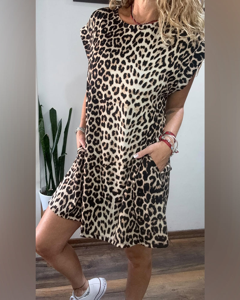 Crewneck Leopard Print Fashion Dress