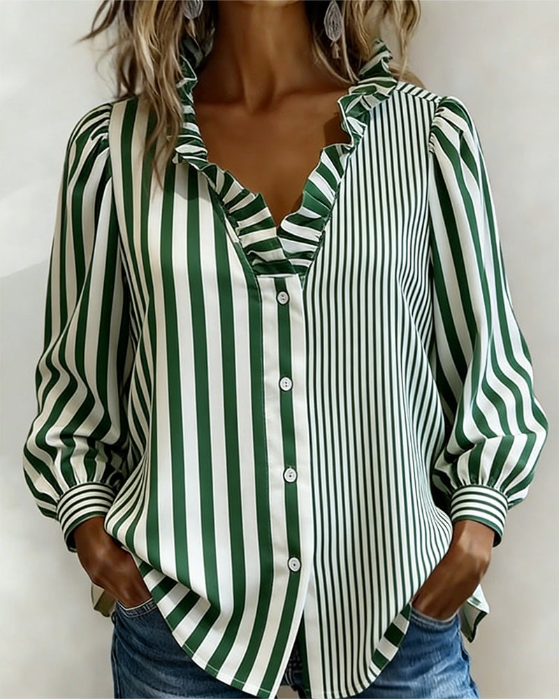 Striped Ruffle Collar Shirt