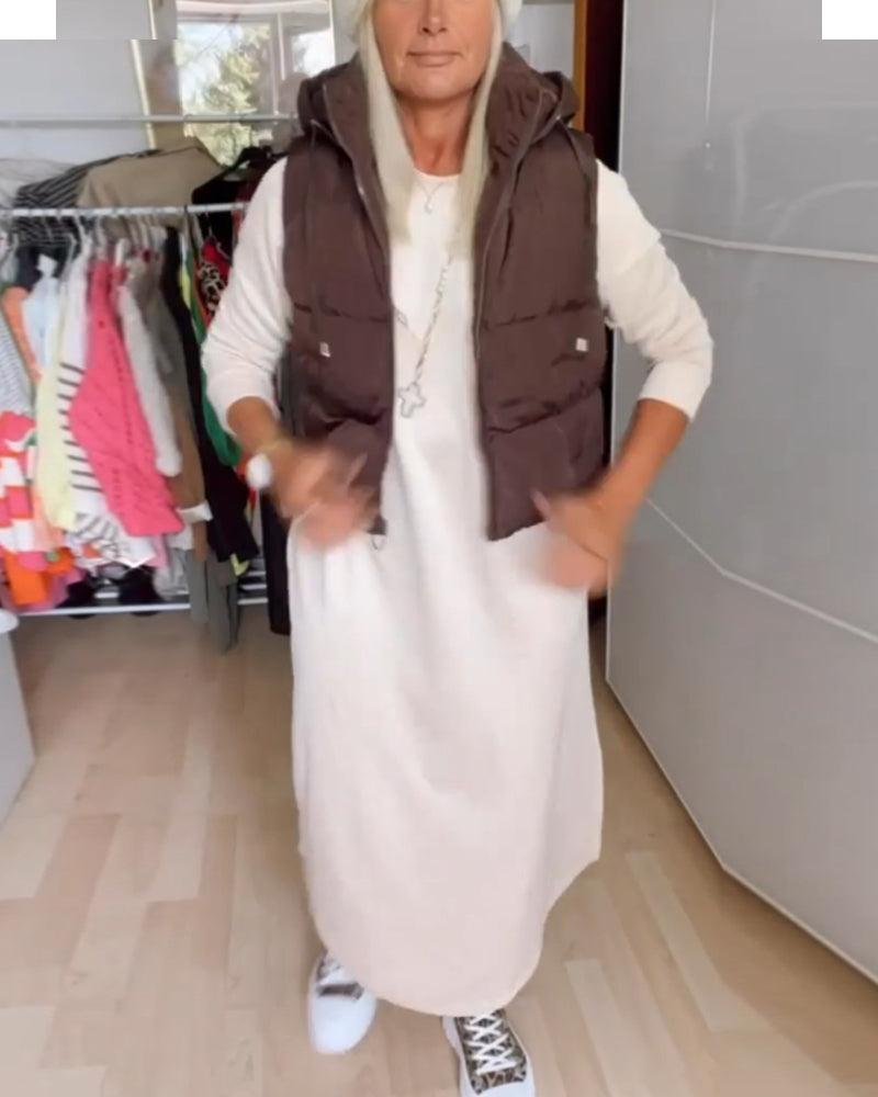 Solid color hooded vest coat