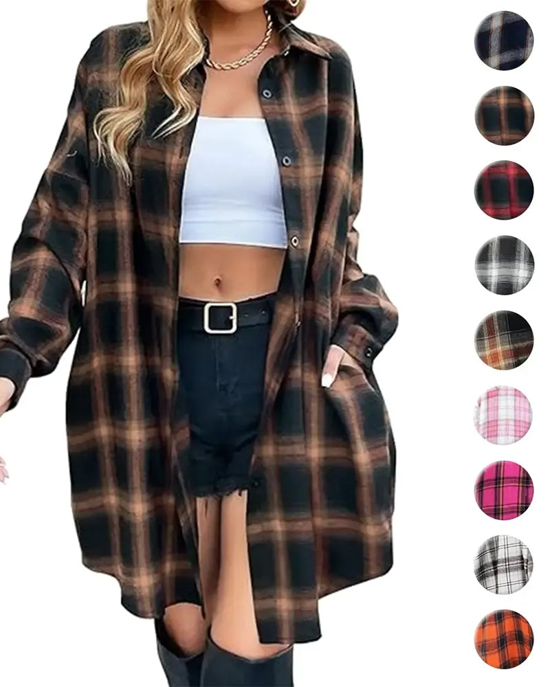 Casual Plaid Print Long Shirt