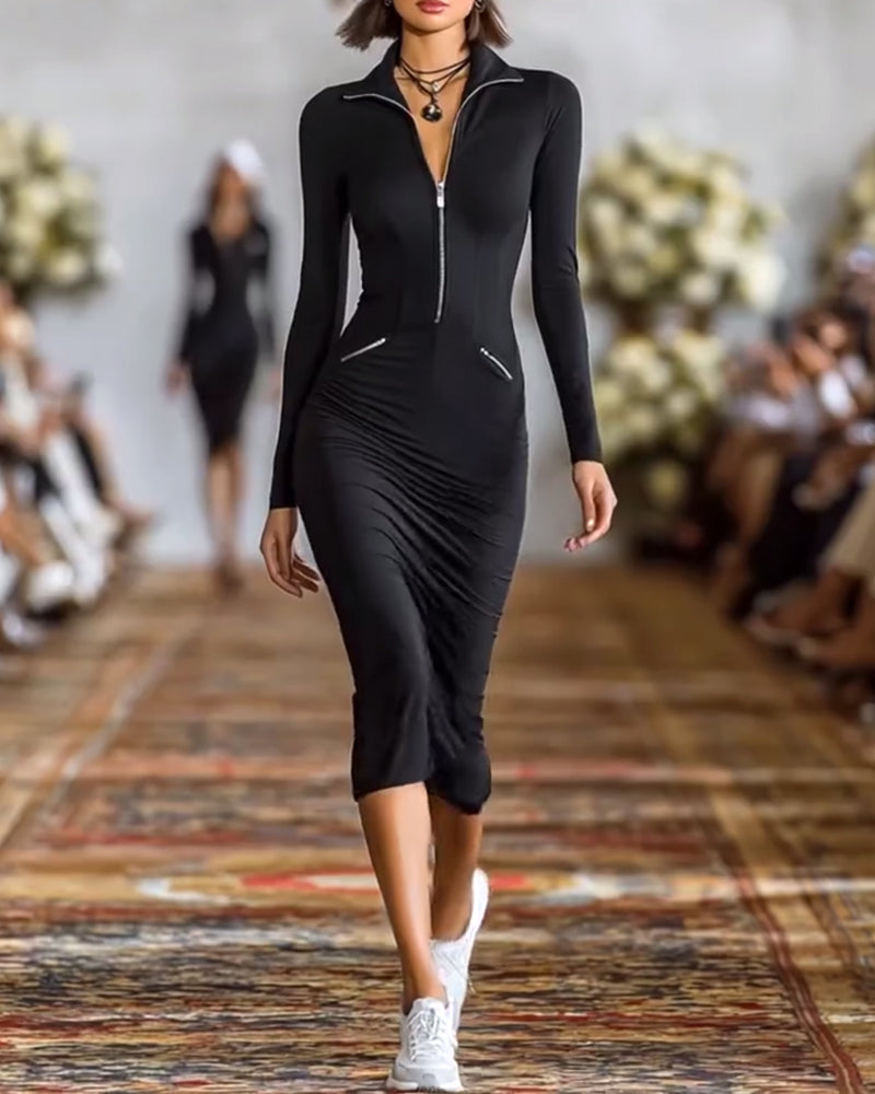 Elegant Solid Color Stretch Dress