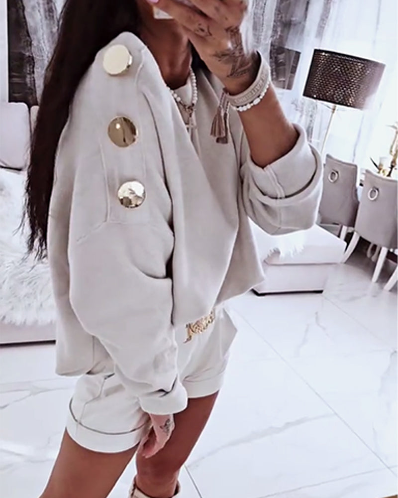 Casual Loose Metal Button Pullover