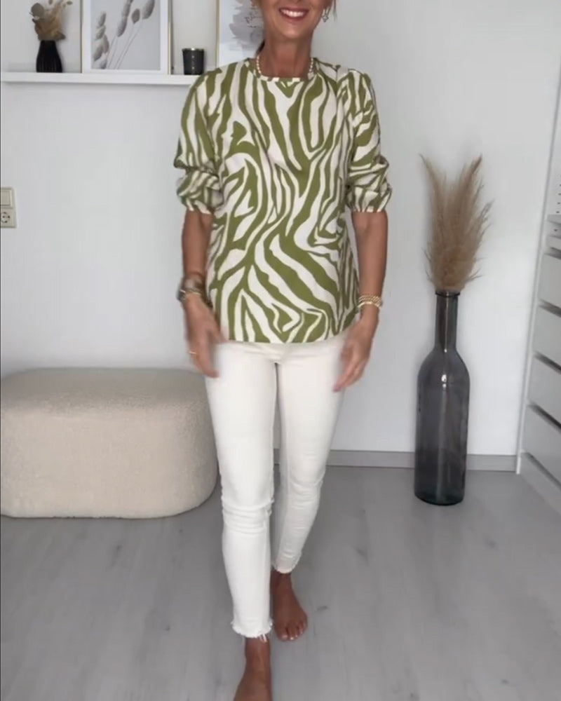 Zebra print round neck blouse