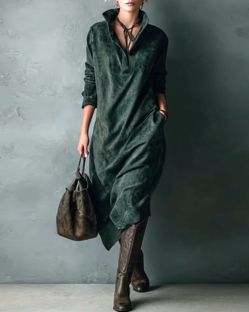 Elegant Solid Color Pocket Dress