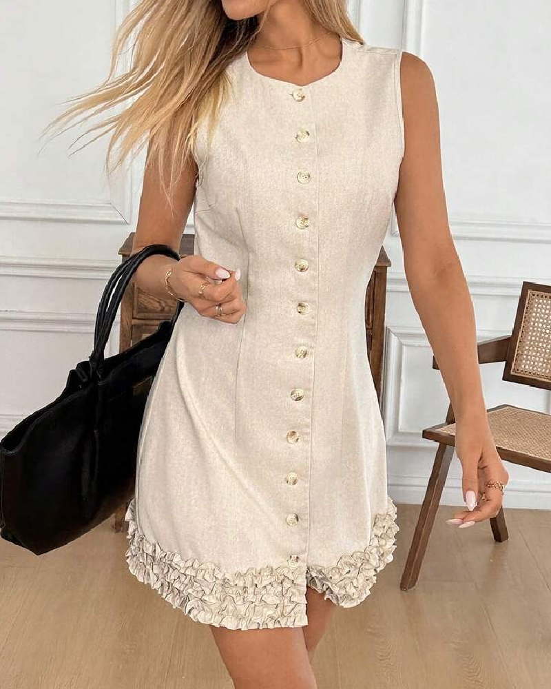 Sleeveless Ruffle Waist-Cinch Short Length Dress