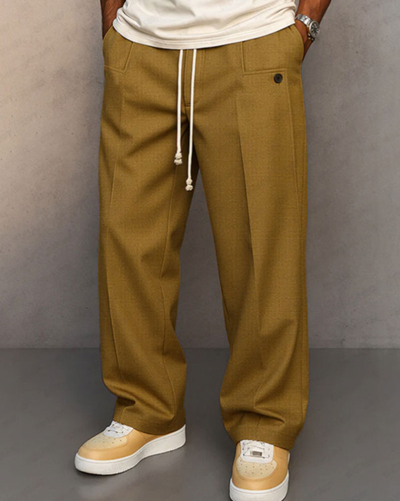 Men's Solid Color Pocket Button Drawstring Pants