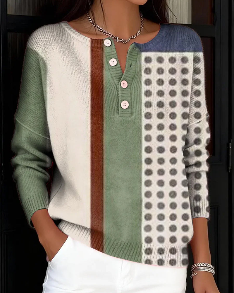 Long-Sleeved Color-Blocked Pullover