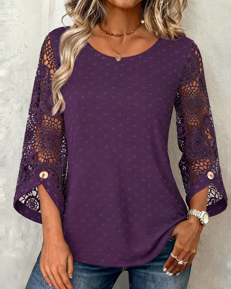 Solid Color Crochet Patchwork Blouse