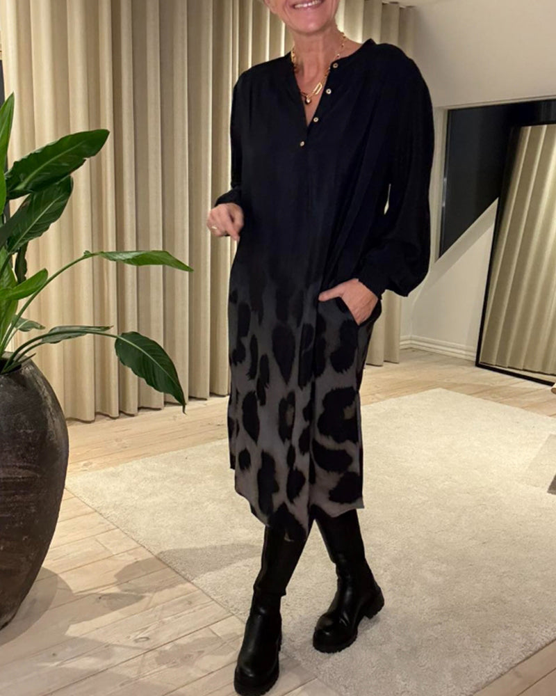 Long Sleeve Loose Printed Dress