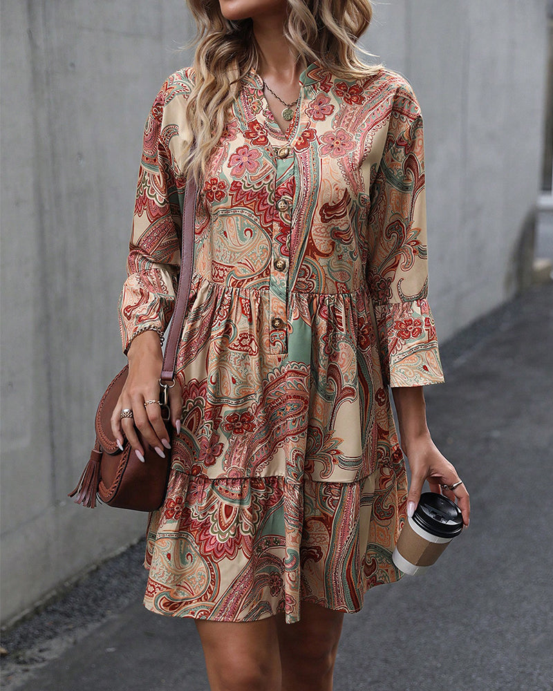 Paisley Print V-neck Dress