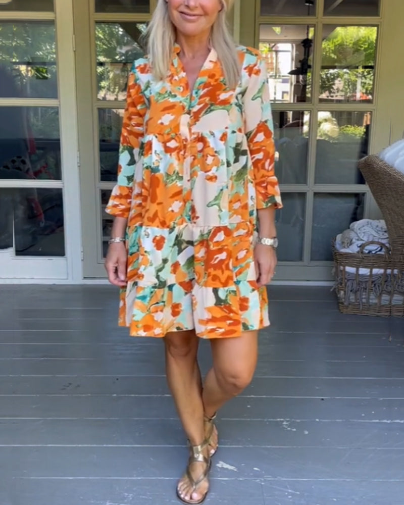 Elegant V-neck floral print dress