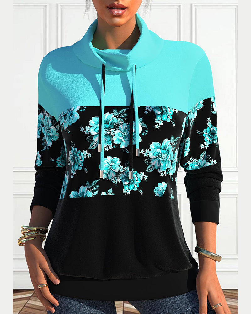 Floral print drawstring sweatshirt