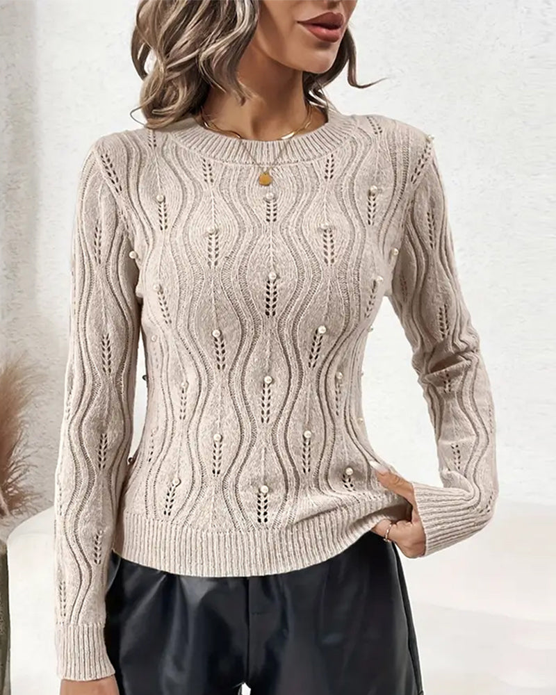 Round Neck Pearls Fashionable Sweater