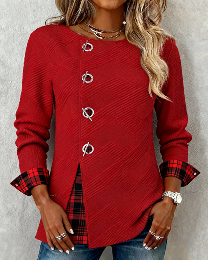 A Stylish Plaid Patchwork Blouse