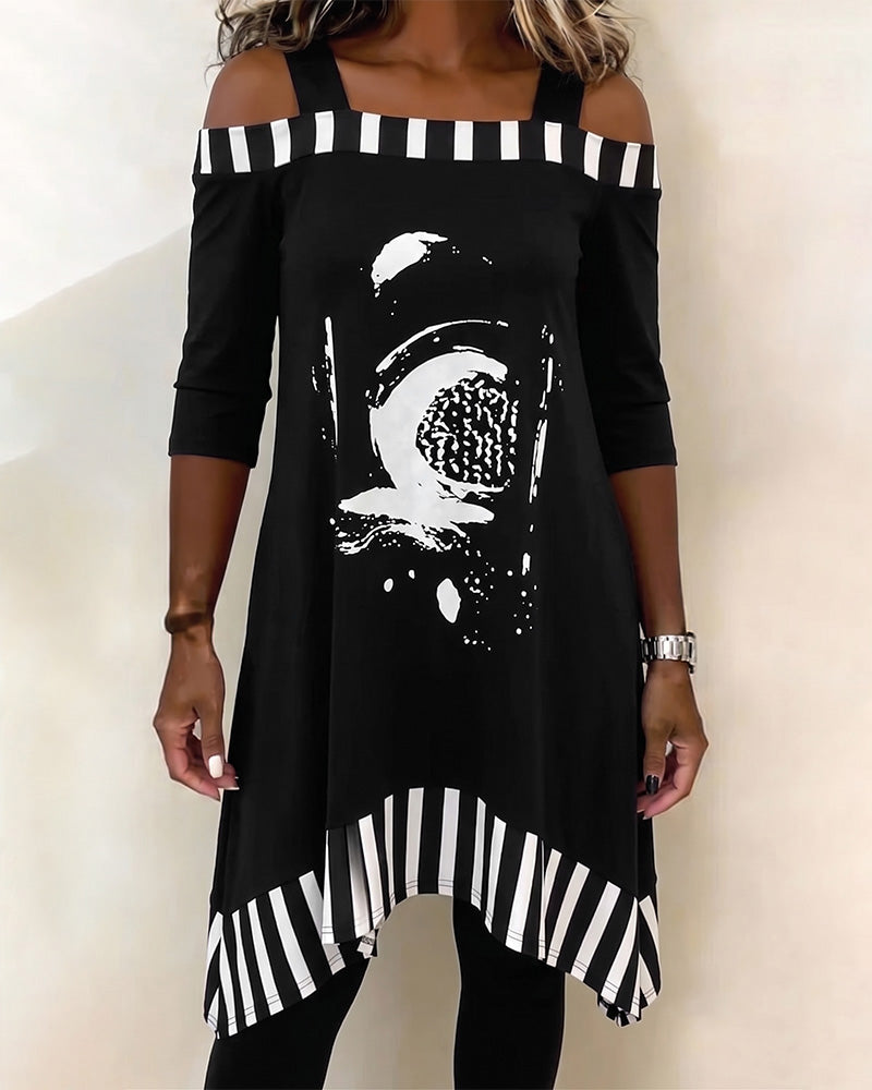 Aumora Off-Shoulder Irregular Loose Print Dress
