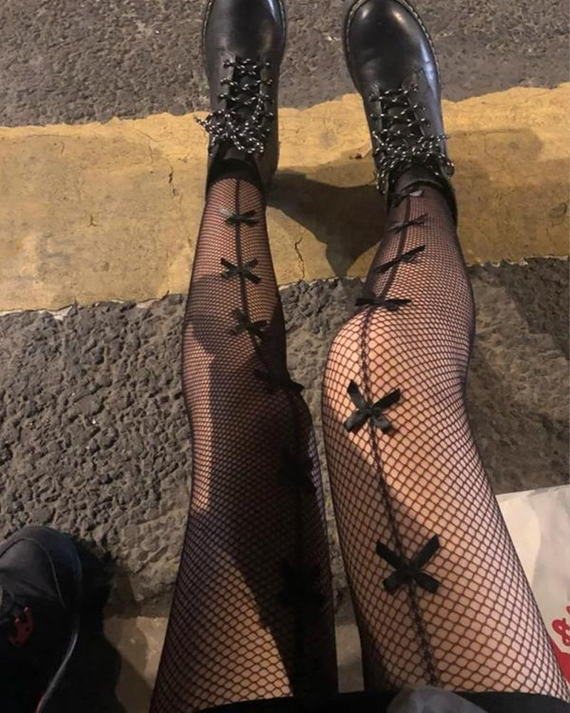 Women's Bow Decor Fishnet Tights