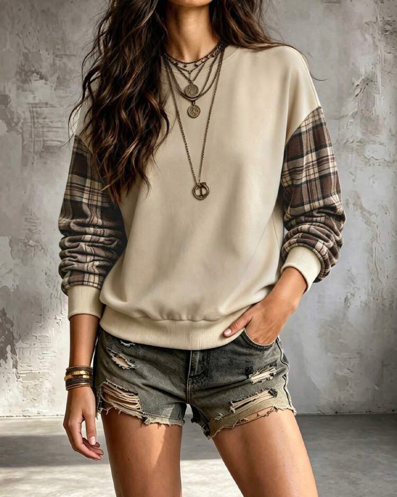 Plaid Patchwork Raglan Sleeve Sweatshirt