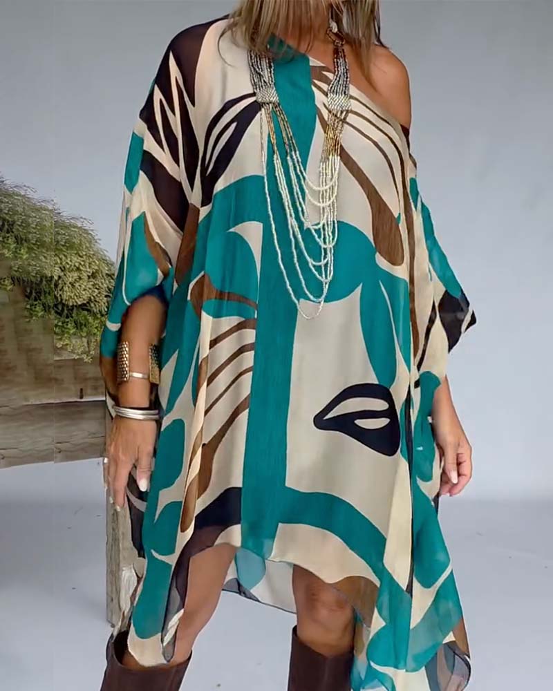 Asymmetrical Print Loose Casual Dress