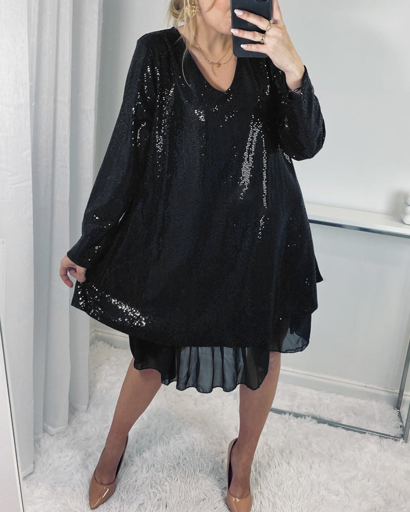 Long Sleeve Elegant Patchwork Loose Dress