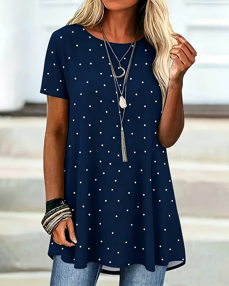 Polka Dot A-Line Short Sleeve Blouse
