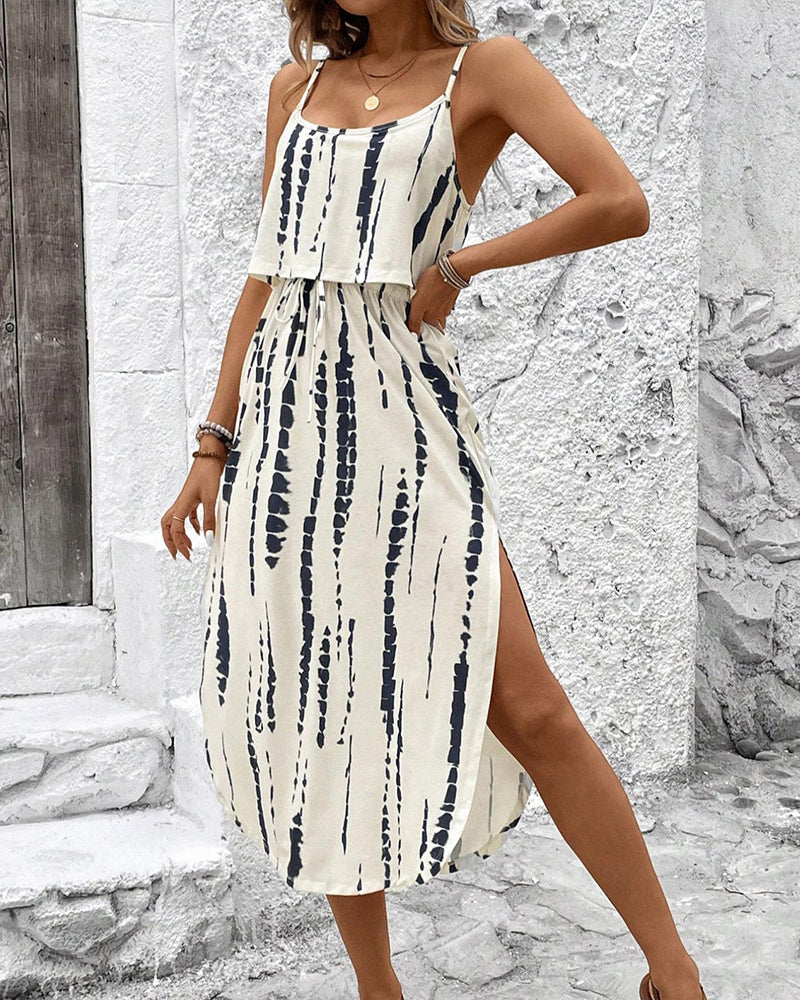 Irregular Pattern Split Camisole Dress