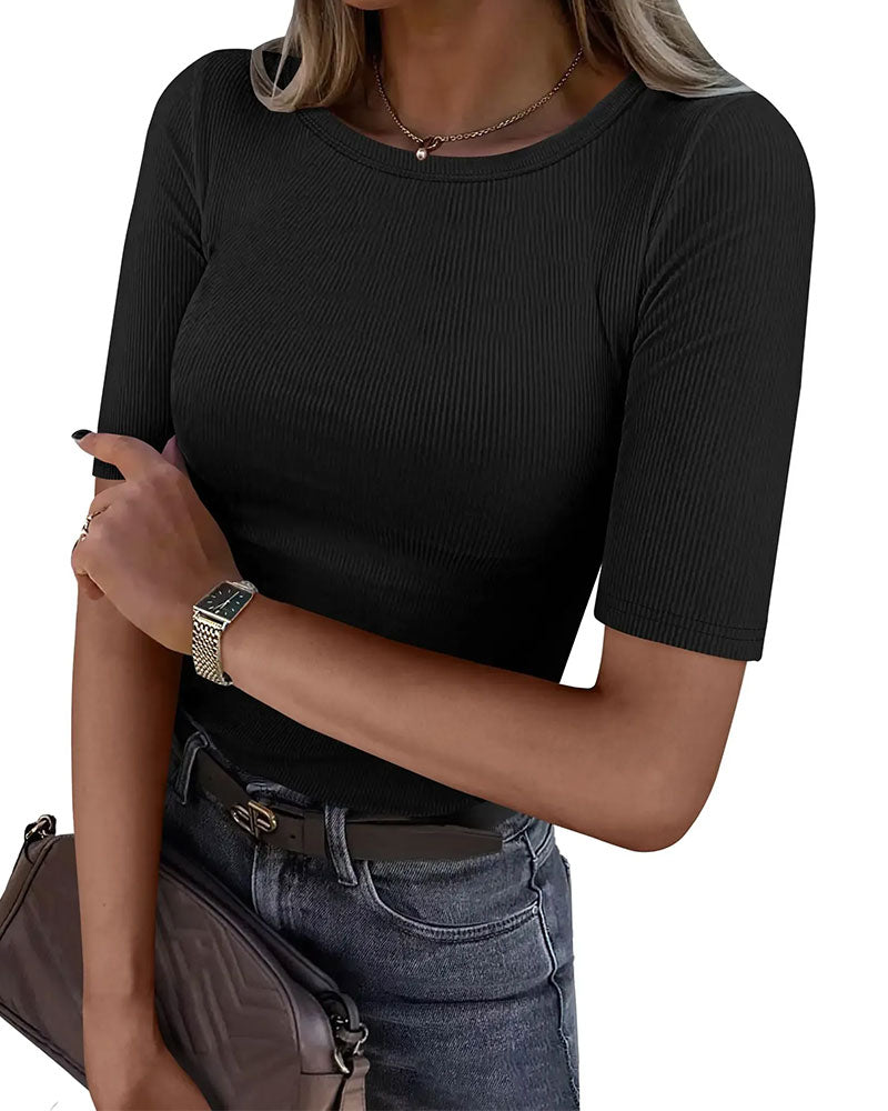 Crew Neck Ribbed Slim-Fit T-Shirt