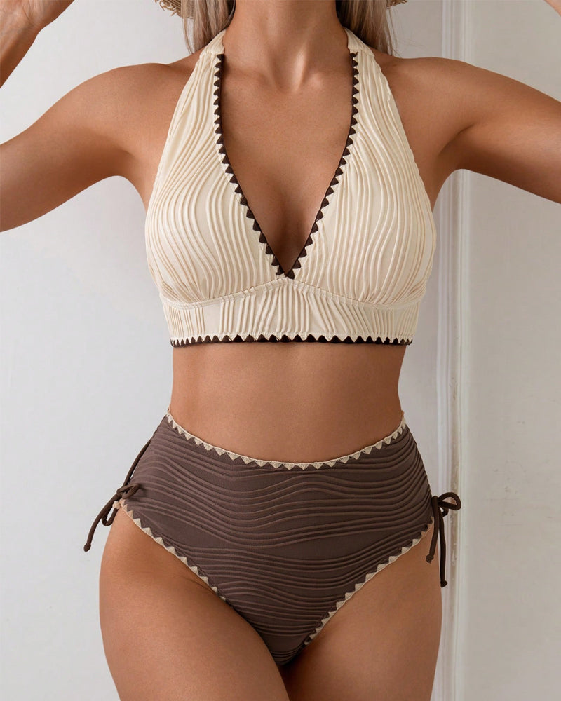 Halter Neck Contrast Color Bikini Two-Piece Set