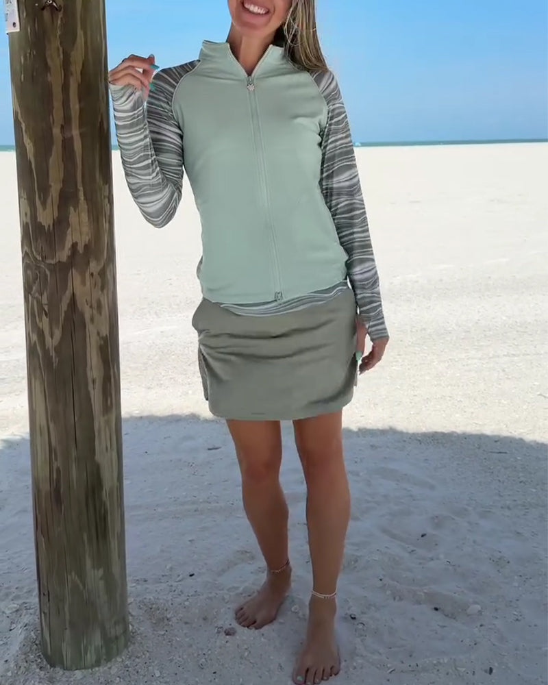 Three-Piece Swimsuit Set: Sun-Protective Sports Tank Top & Swim Skirt